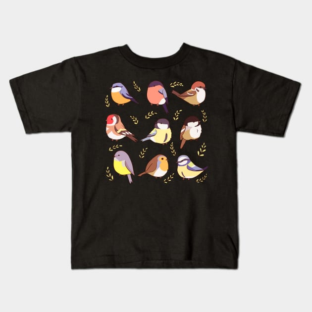 Cute European birds illustration Kids T-Shirt by Yarafantasyart